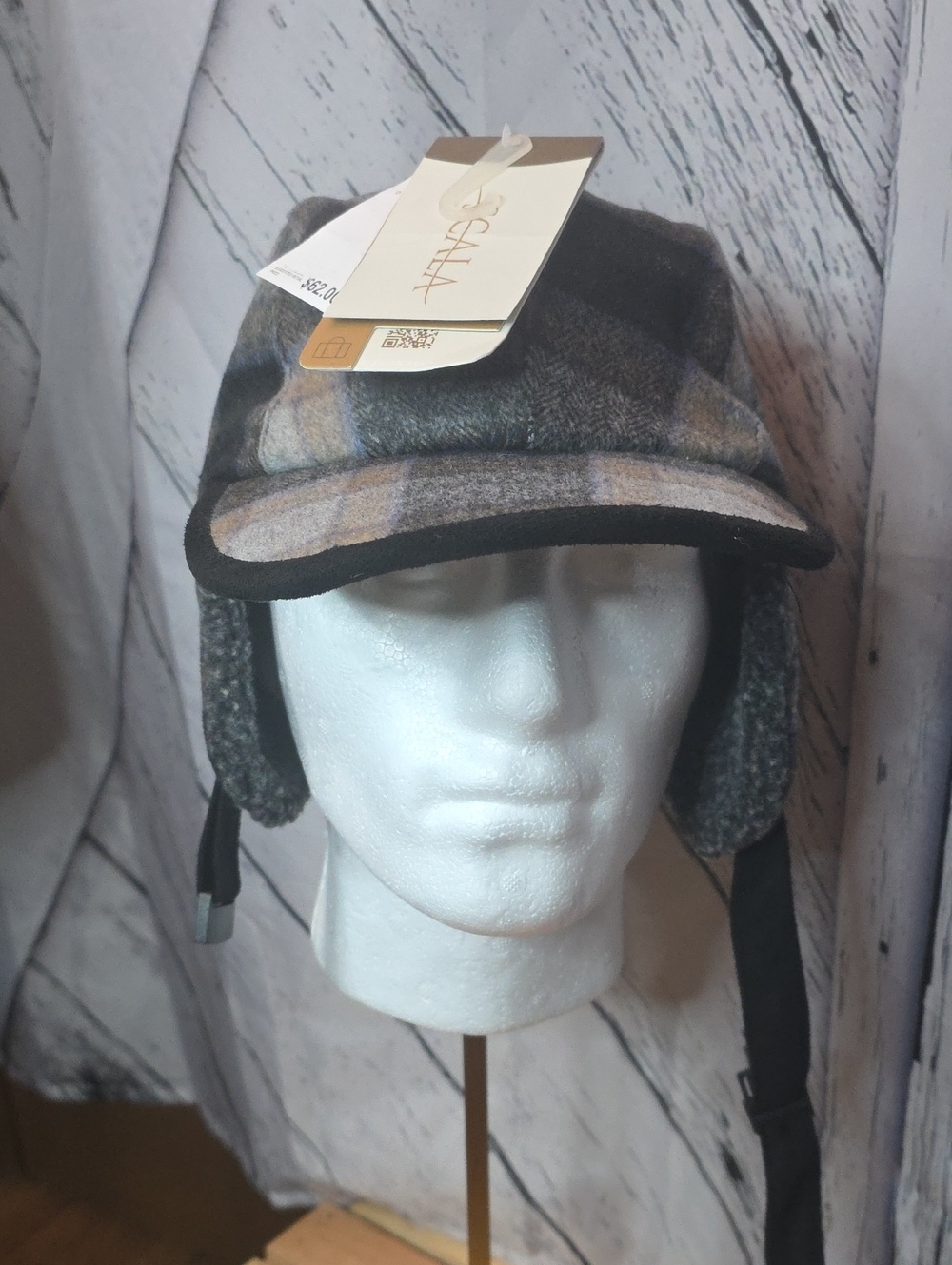 Scala Plaid Trapper Hat in Gray & Brown & Blue Large Or XLarge NWT